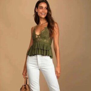 NWT FP Adella Cami Lace Tank-Olive Sparrow